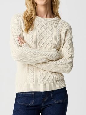 J. Crew Womens Chunky Cable Knit Sweater Beige Ivory Cottage Fisherman. Sz- XL